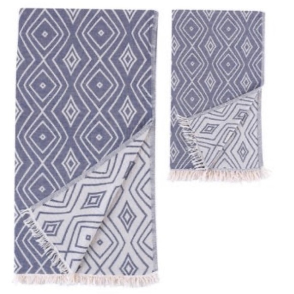 Free Form Diamonds Wrap Scarf Versatile Textile Blue Jacquard Loom Hand Crafted - Picture 6 of 11